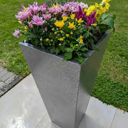 70cm Zinc Galvanised Silver & Black Textured Tall Tapered Square Planter